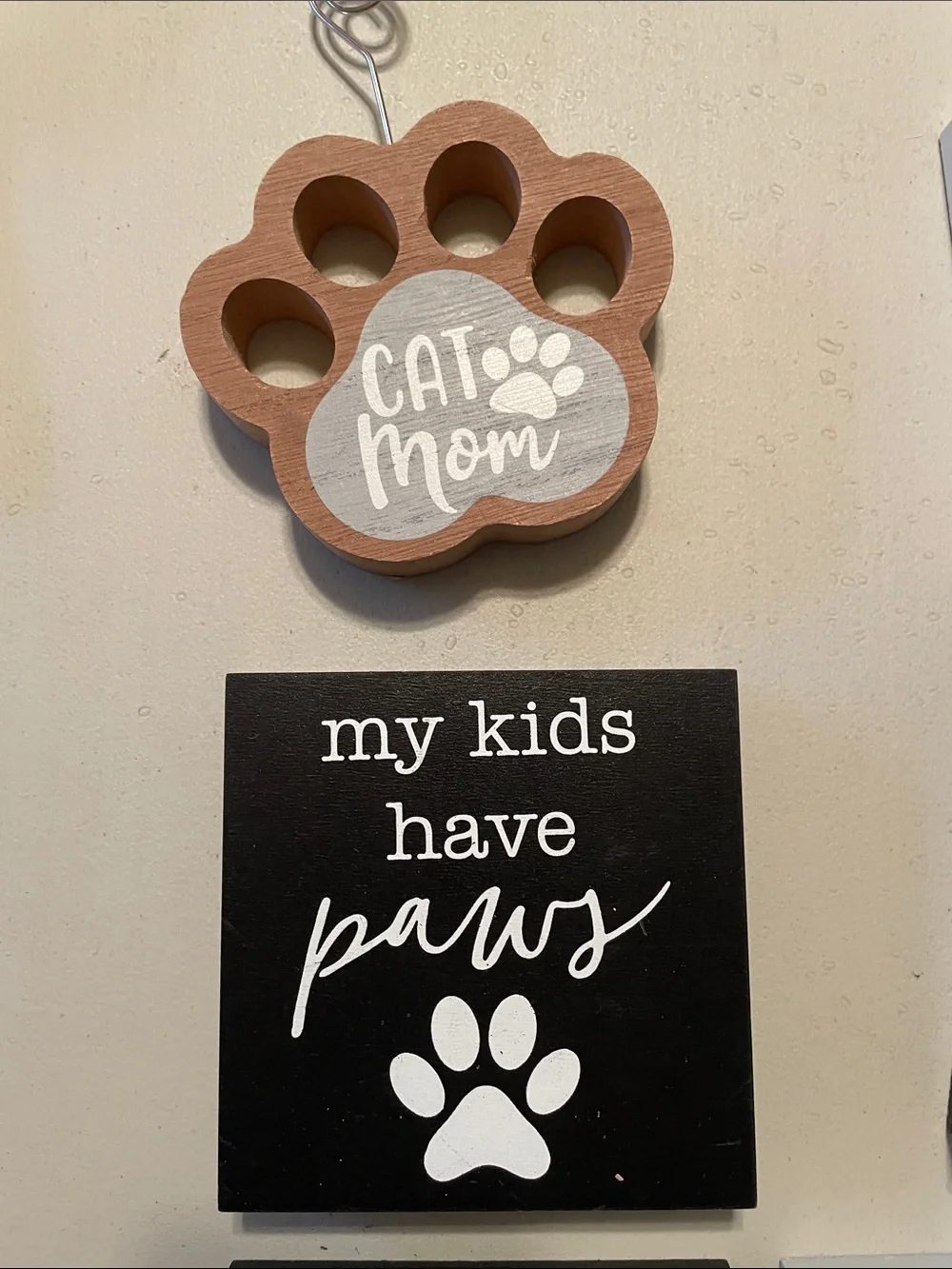 Cat-Themed Wall Sign Set - Black, White, Gray - Decorative Paw Prints 6pc New